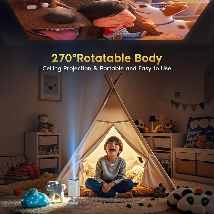 Mini проєктор Smart Beamer Android 11: 4K, 1080P, WiFi 6, Bluetooth 5.2, портативний, 270° оберт, автокорекція трапеції, для телефону/ноутбука