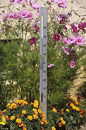 TFA Dostmann Central Park Analog Garden Thermometer, 12/2005, weather-resistant, made of aluminum, 137cm tall, silver