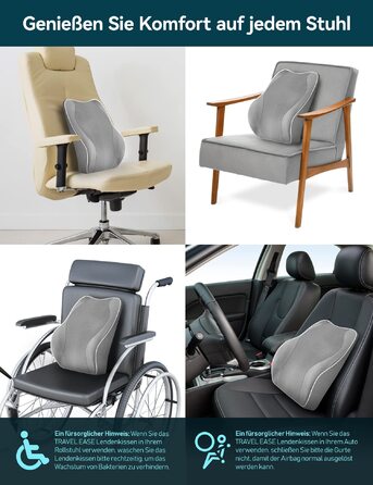 Ergonomічна подушка під поперек TRAVEL EASE з ефектом пам'яті, 40x43 см, сіра
