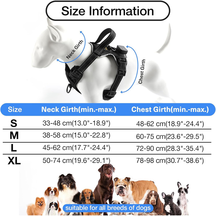 Світловідбиваючий нашийник для собак Masbrill з LED-підсвічуванням, регульований, з ручкою, м'який, для малих, середніх та великих собак (Синій L), Чорно-синій, TC3005B L Чорно-синій