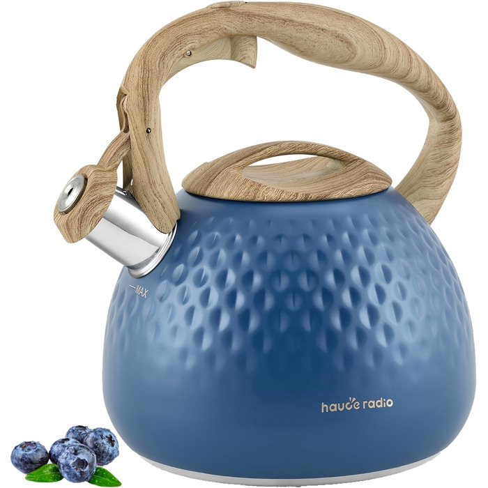 Чайник для заварювання Teekessel 2,7 л з емальованим покриттям, зелений, з імітацією дерева, з носиком, з нержавіючої сталі, антижаростійка ручка, оливковий/темно-синій