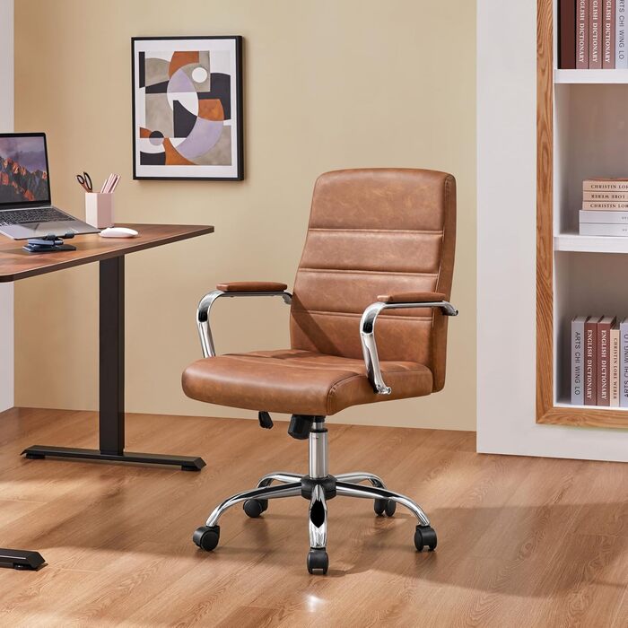 Офісне крісло Yaheetech ергономічне, з підлокітниками та роликами, для офісу та дому, витримує до 130 кг, колір - іржаво-коричневий