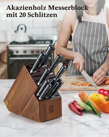 Дерев'яна підставка для ножів Cook N Home з акації, універсальний блок на 20 слотів для кухні