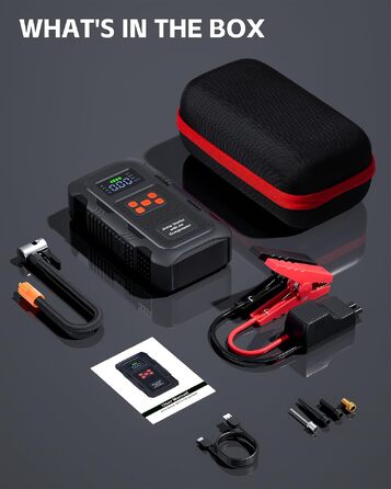 Пусковий пристрій Povasee Jump Starter 9000A з компресором 150 PSI, бустер для авто 12V та Powerbank з ліхтариком (Червоний/Чорний)