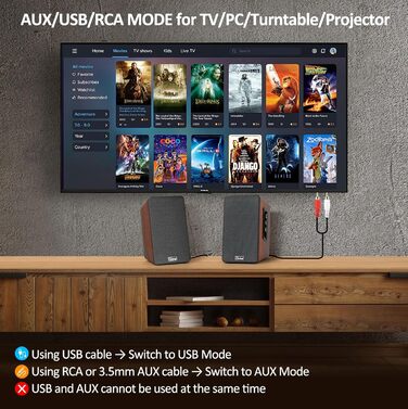 Регістровий динамік 50W, пасивний 2.0 для комп'ютера з Bluetooth/RCA/AUX/USB, для TV/PC/Laptop/Plattenspieler, потужний бас, C5205-UK