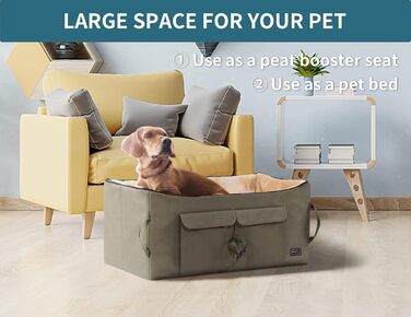 Автокрісло для собак Petsfit: зручне автокрісло для середніх та 2 маленьких собак, з миючим матеріалом, ременями безпеки та кишенькою для зберігання (L, Коричневий)
