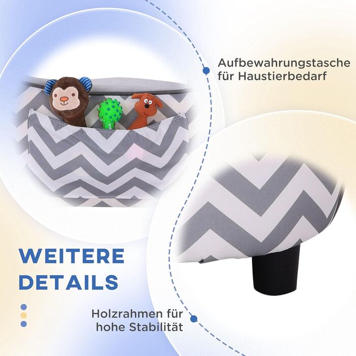 PawHut Крісло-лежанка для собак та котів, лежанка для тварин, м'яка подушка, сірий колір, 68,5 x 40,5 x 40,5 см