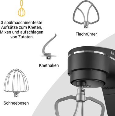 KLAMER 1800W Stand Mixer - Stainless Steel Bowl 6L, 10 Speed, Timer, Planetary Mixing, Dough Hook, Whisk & Beater - Black