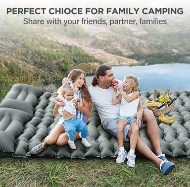 Каремат для кемпінгу Double, самонадувний, з насосом для ніг, ультралегкий, товстий, сірий. Підходить для походів, подорожей, кемпінгу та наметів.