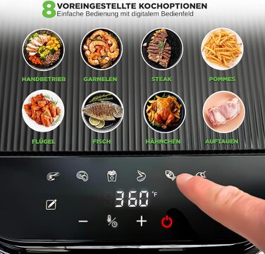 Фритюрниця NutriChef 5.5L біла – електрофритюрниця 8-в-1 з скляною чашею та LED-дисплеєм. Без олії, 360° циркуляція повітря. Для картоплі фрі, курки, овочів та іншого.