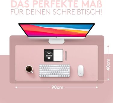 Килимок на стіл HAMZAM з екошкіри 90x40 см - преміум якість, з інтегрованим ковриком для миші (Рожевий)