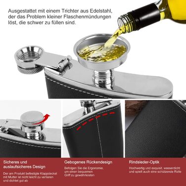 Фляга з нержавіючої сталі 8oz (240 мл) з набором: воронка та 4 стаканчика. Ідеальна для туризму, весілля, кемпінгу, альпінізму, пікніків (чорна)
