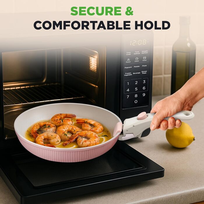 Набір посуду NutriChef 18 предметів з керамічним покриттям, знімні ручки, без PTFE, антипригарний, для плити та духовки, рожевий