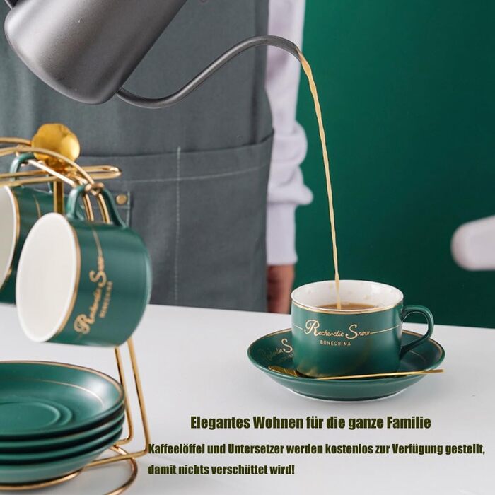 Набір кавових чашок капучіно з блюдцями (6 шт., 150 мл), набір чашок для чаю з золотим декором, британський порцелан, білий