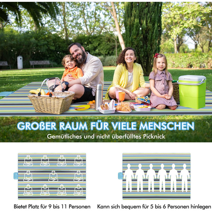 Плед для пікніка Muyans 200x300 см, XXL, водонепроникний, складний, з ручкою для саду, пляжу, кемпінгу