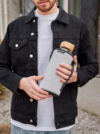Glass bottle 1.5 liter - Drinking bottle glass 1.5 l with bamboo lid - Glass bottle - Water bottle - Glass drinking bottle suitable for carbonated drinks - dishwasher safe - wide neck
