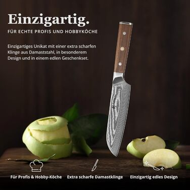 Ніж кухонний Wakoli Santoku Damast (18 см), сталь VG10, 67 шарів, рукоять з горіха, професійний, в подарунковій коробці