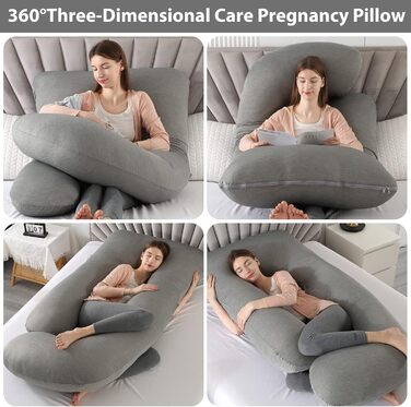 Подушка для вагітних Elover U-подібної форми, 144 см, знімний чохол, охолоджуючий матеріал, підтримка для вагітних