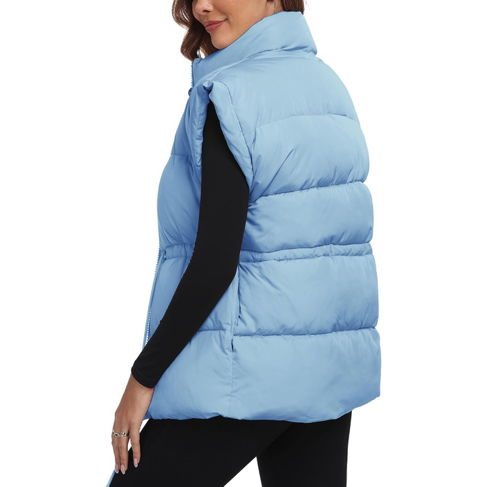 Жіноча велика пухова жилетка ELLEVEN, стеганий, з капюшоном, на блискавці, без рукавів, з кишенями, світло-блакитна