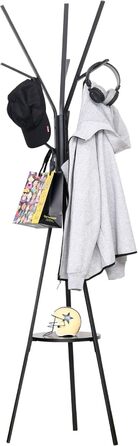 HOMCOM Coat Rack, Clothes Rack with 8 Hooks, Coat Stand with Shelf, Freestanding Coat Rack for Clothes, Hats, Bags, Metal, Black, 45 x 45 x 180 cm