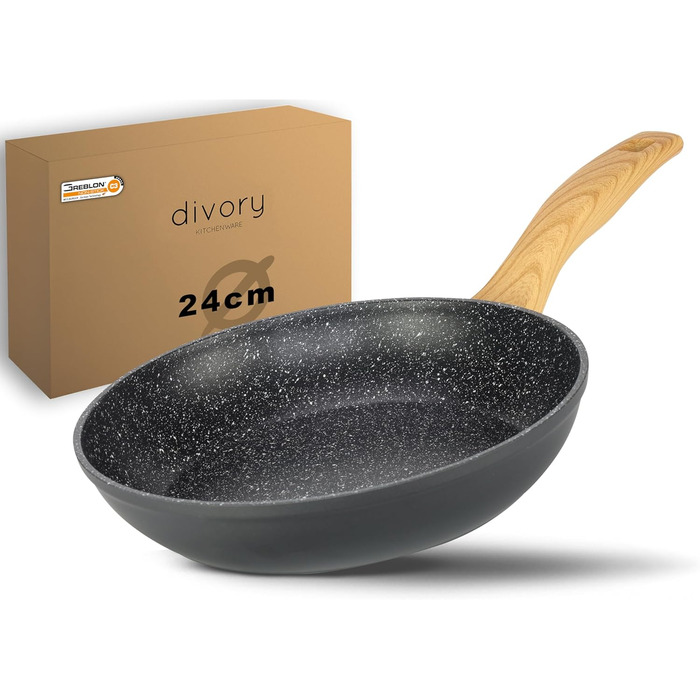 Набір сковорідок DIVORY 3 шт. (20, 24, 28 см) з антипригарним покриттям для всіх плит, включаючи індукційні. Безпечні ручки, придатні для миття в посудомийній машині.