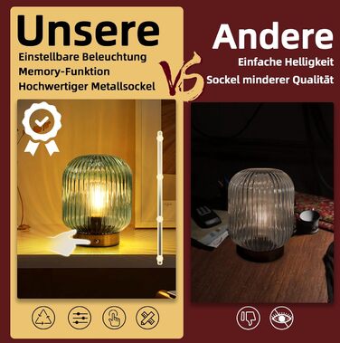 LED настільна лампа MJ PREMIER: акумуляторна, з сенсорним керуванням, регулювання яскравості, скло, USB зарядка, аварійна, зелена