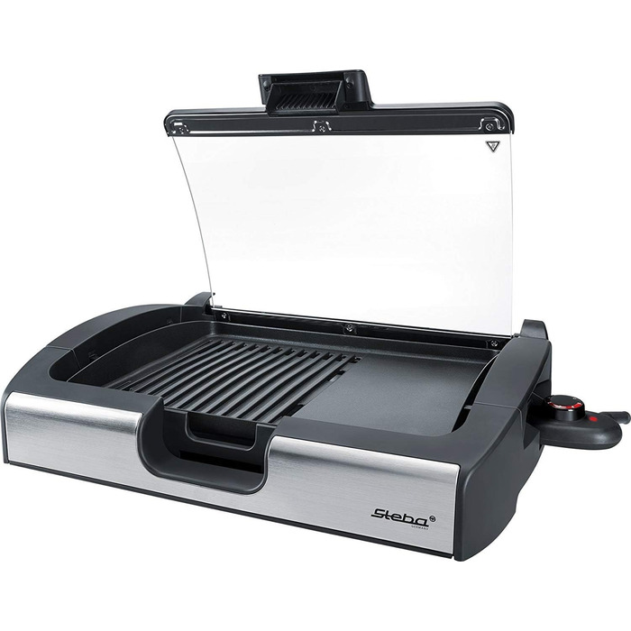 Steba VG 200 Single Tabletop Grill with Glass Lid - 2200W Electric Grill with Hot Zone & Grill Patterned Aluminum Plate