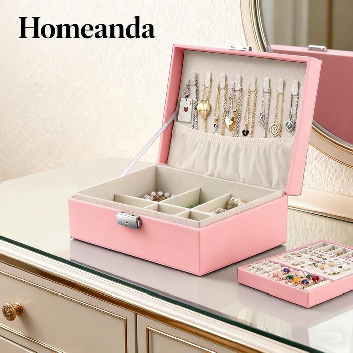Скринька для прикрас Homeanda з замком, велика, шкіряна, рожева