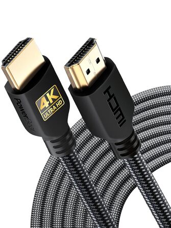 Кабель HDMI PowerBear, 9 м, 4K, 4K, нейлонова оплетка, Gold Connectors, підтримка ARC, CL3, для ноутбука, монітора, PS5, PS4, Xbox One, Fire TV, Apple TV