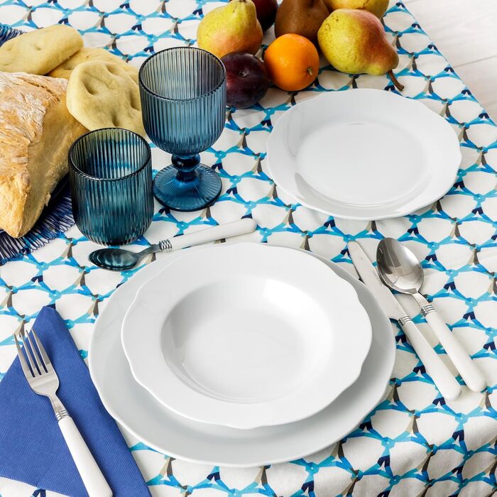 Набір посуду Baroni Home на 6 осіб: 18 предметів (тарілки, супові тарілки, десертні тарілки), стиль Лотос, порцеляна