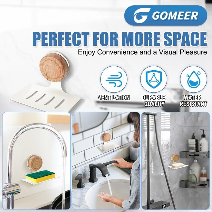 Миска для мила в душ, кріплення на стіну, дуб, поворотний присосок, самоклеюча, самостійно спорожняється, портативна, водонепроникна, без свердління для ванної кімнати, кухні (кремово-білий)