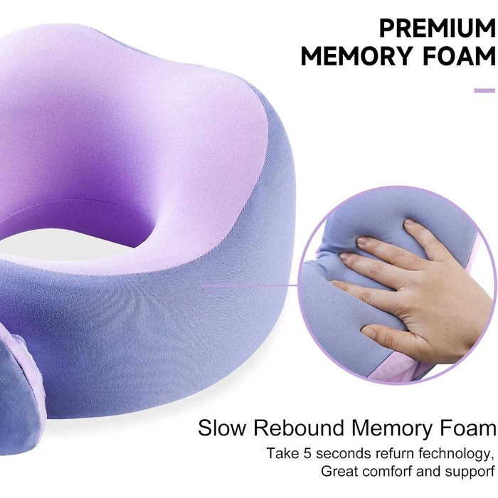 Подушка для шиї Gemice для подорожей, літака, з кріпленням на липучці, з піною з пам'яті, для дорослих, аксесуари для літака, сіра та фіолетова