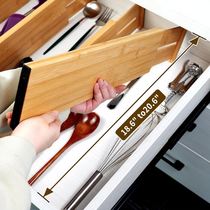 Utoplike 4 Pack Bamboo Adjustable Drawer Dividers, Adjustable Drawer Organizer, Spring-Loaded, for Clothing, Cosmetics in Bathroom and Bedroom Drawers