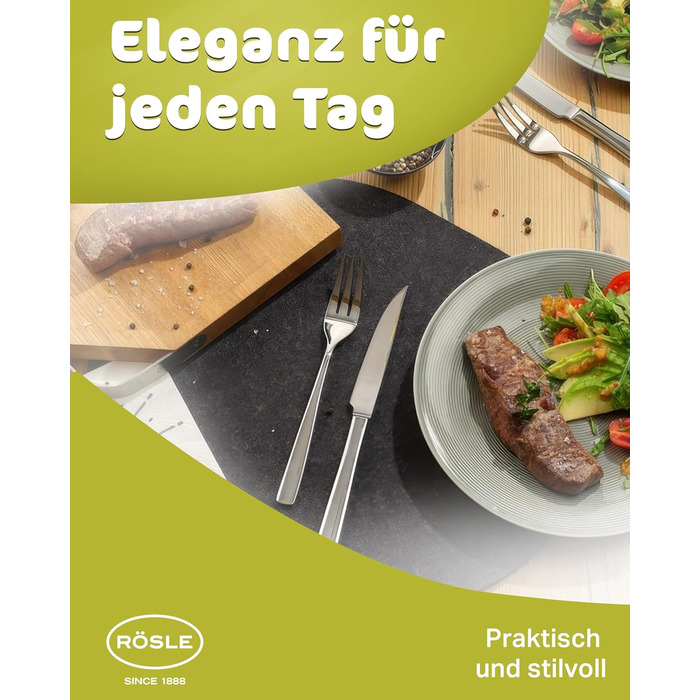 RÖSLE ELEGANCE Steak Set, 12-Piece – High-Quality Steak Set for 6 People made of Stainless Steel 18/10 and Special Blade Steel – Highly Polished, Dishwasher-Safe, in Elegant Gift Box, 12-Piece Steak Set