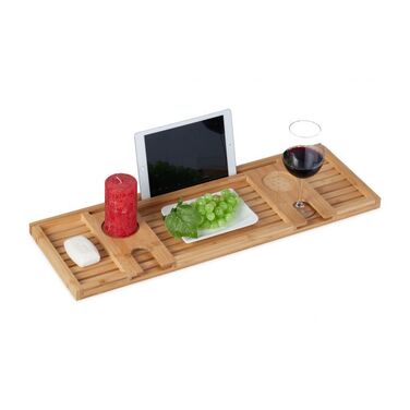 Relaxdays Bathtub Shelf Bamboo