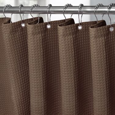 Штора для ванної кімнати Waffel з кільцями, тканинна, водовідштовхувальна, антигрибкова, 182x182 см, біла (Waffel - коричневий, 244x182 см)