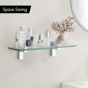 KES Shower Shelf for Hanging, Bathroom Shelf, Wall Shelf, Shower Glass Shelf, 8mm Shower Shelf, Bathroom Shelf, Tempered Glass with Shelf Supports, 60cm Brushed Nickel, BGS3201S60-2 (40 CM, Polished Chrome)