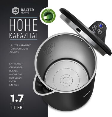 Balter Stainless Steel Kettle with Temperature Setting, 40°C-100°C, Double-Walled, BPA-Free, 1.7L, Black, WK-5-Touch