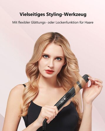 ANNLARY 1 Inch Hair Straightener & Curling Wand 2-in-1 - Titanium Ceramic Ion Technology - Heat Protection, Anti-Frizz, Shiny Hair - Dual Voltage (110-240V)