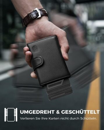 DODENSHA Credit Card Wallet for Men | RFID Credit Card Holder with Coin Pocket | Automatic Pop-up Card Holder Made of Aluminum for 8-10 Cards | ID Window | Black