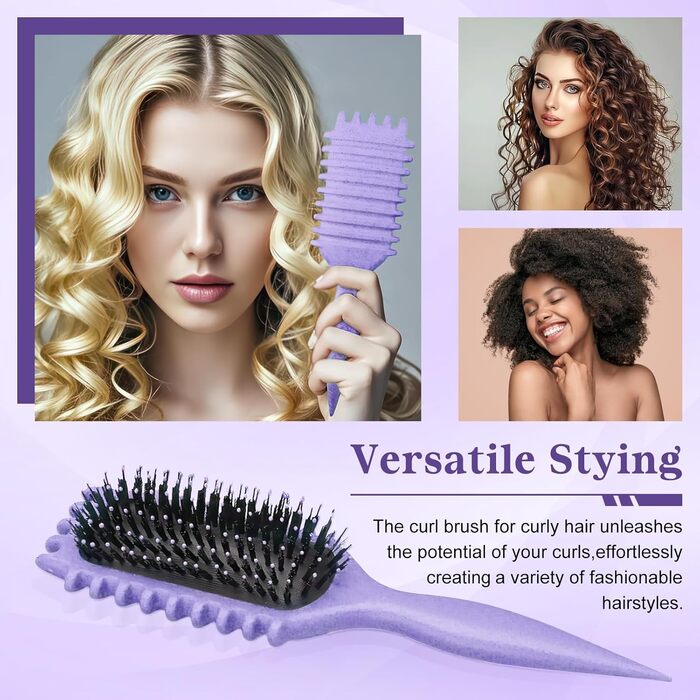Щітка для локонів Lockenbürste: антистатична стилінг-щітка з вентиляцією для мокрого та сухого волосся, ідеальна для кучерявого волосся та створення об'єму (фіолетова)