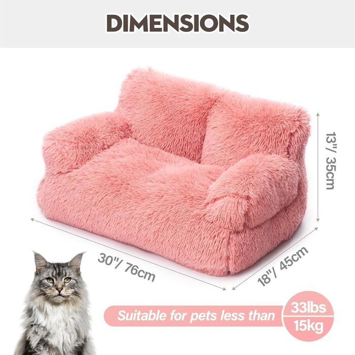 MEWOOFUN Stylish Cat Bed Cat Sofa Fluffy - 76x45cm Large Cat Bed Plush Cat Couch for Small Dogs and Cats Removable and Washable (pink)