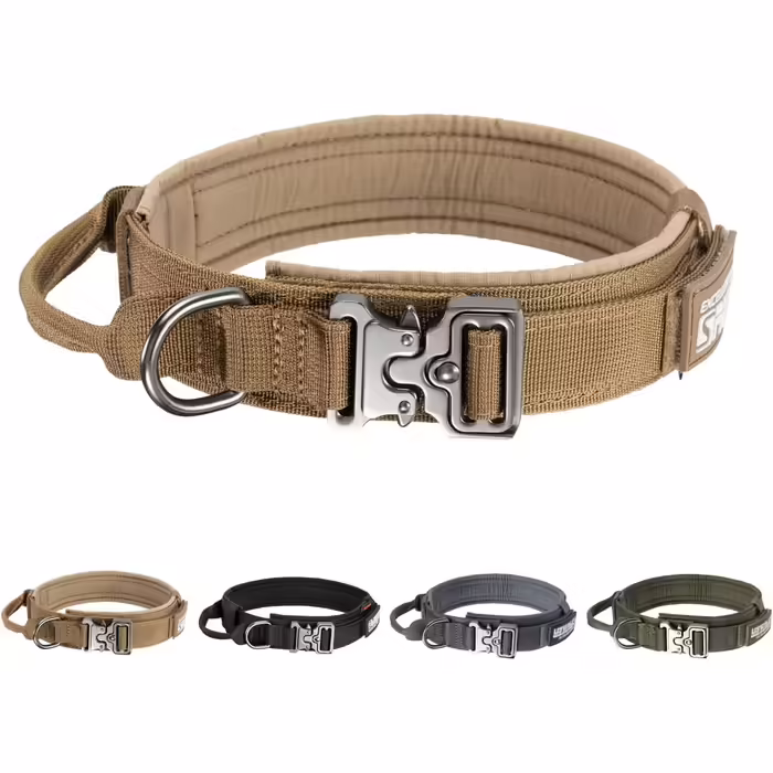 EXCELLENT ELITE SPANKER Tactical Dog Collar Nylon Adjustable Training Collar Heavy Duty Metal Buckle with Control Handle for Medium and Large Dogs with Patches (COB-L)