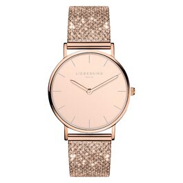 Годинник жіночий LIEBESKIND BERLIN – кварцовий, 34 мм, сітка з гліттером, водостійкий 5ATM, рожеве золото