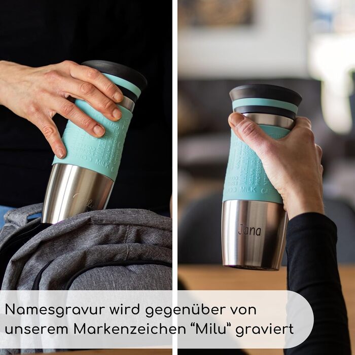 Термокружка Milu 370/450 мл з нержавіючої сталі, ізольована, для кави, з гравіюванням, 100% захист від протікання