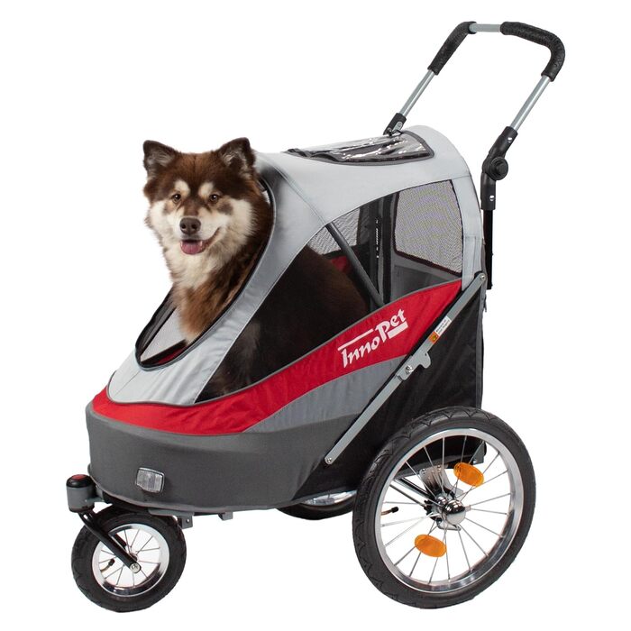 Innopet Sporty Dog Trailer Deluxe: Причіп для собак, велосипедний, червоно-білий - до 30 кг, з дощем.