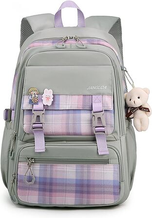 Шкільний рюкзак FANDARE: водонепроникний, з плюшевим брелоком та нашивкою, для хлопців та дівчат, для школи, подорожей та відпочинку. Сірий.