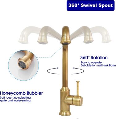 Кухонний змішувач з поворотним виливом 360° з античним покриттям з міді