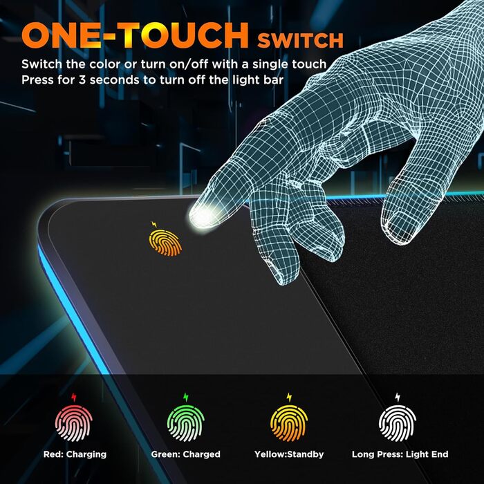 Килимок для миші ігровий Gimars RGB XXL, 800x300x5 мм, з підсвічуванням 12 LED, вологостійкий, з гумовою основою, чорний