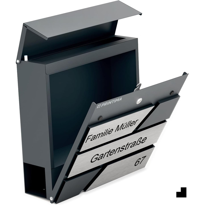 Поштовий ящик для газет Anthrazit з іменним шильдиком Julia Standard UV - настінний, порошкове покриття RAL 7016, 37x37 см